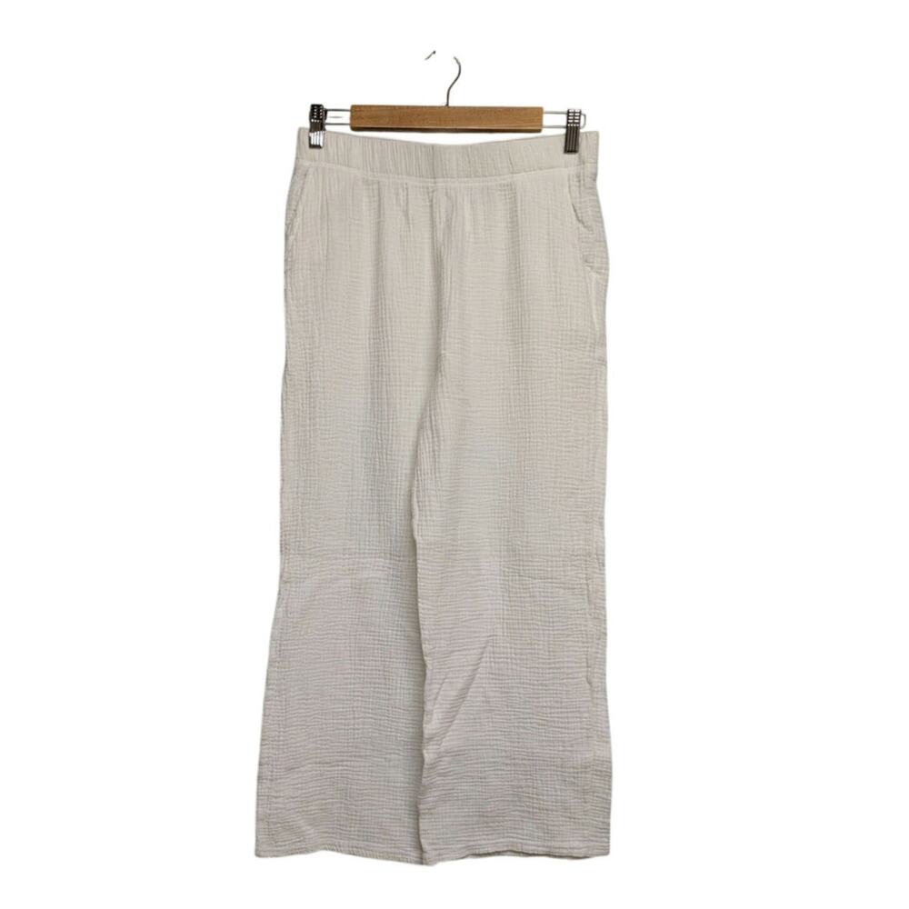 Angel Cult 100% Cotton Gauze Flowy PullOn Pants Pockets Beach White Large